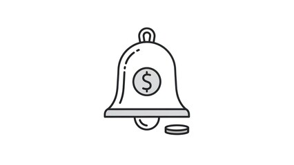 Illustrated bell icon featuring a dollar sign and a coin symbol