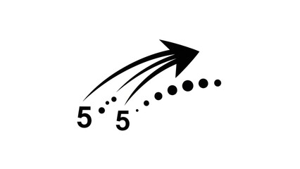 Black arrow pointing up with trails and numbers on white background