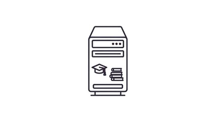 Computer server with education symbols illustration on white background