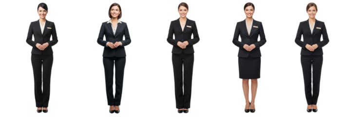 Diverse of Elegant hotel receptionists standing and smiling isolated on white