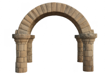 Ancient stone archway with columns architecture historical isolated on a transparent background