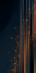 Abstract glowing vertical light streaks and floating particles on dark background in futuristic style
