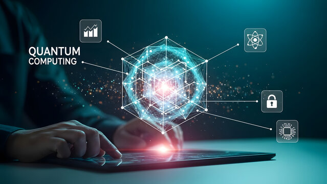 Person interacting with quantum computing interface on laptop