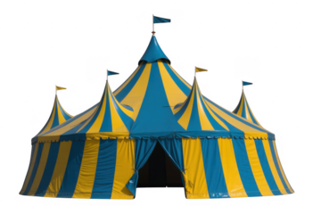 Blue and yellow circus tent blue and yellow tent isolated on a transparent background