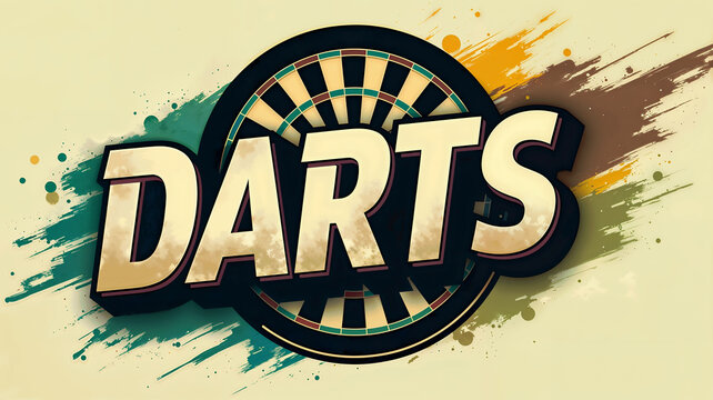 Darts label sign with artistic style word on abstract beige background. Inscription typography darts text emblem.