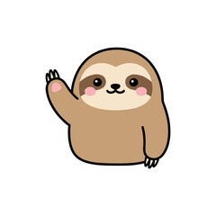 Obraz premium Cute sloth character waving hand and smiling isolated on white background for nursery decor kids graphic design and wild animal illustration