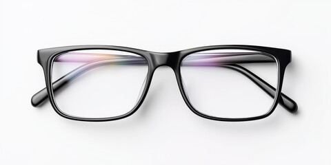 Black rectangular eyeglasses on a white background, offering clear vision and optical style