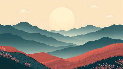 Layered Mountain Ranges with Soft Sunrise Colors