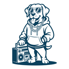 Cute Smiling Dog Face Line Art Illustration