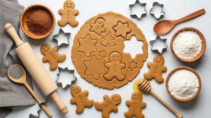 Gingerbread cookie making setup