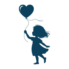Girl Holding Heart Balloon Silhouette Illustration