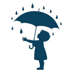 Little Girl Holding Umbrella in Rain Silhouette