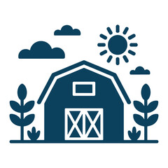 Farm Barn with Sun and Plants Silhouette Design