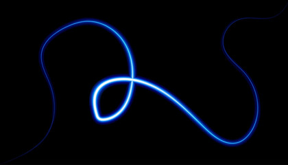 Obraz premium Glowing blue neon light trail curve on black