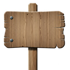 Blank wooden signpost standing alone isolated on transparent background