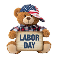 Celebrating labor day with a patriotic bear isolated on transparent background