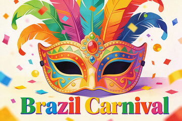 A colorfull Brazilian Carnivals mask, with colors and confetti.