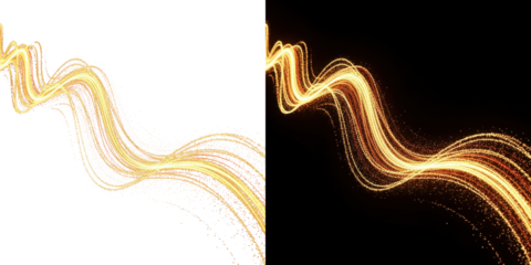 A vibrant digital illustration of glowing golden light trails on a dark background