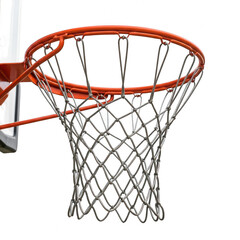 Basketball hoop with metal net and orange rim isolated on transparent background