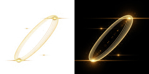 A stunning visual representation of two glowing golden rings in space with a black background