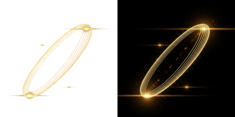 A stunning visual representation of two glowing golden rings in space with a black background