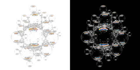 A stunning visual representation of transparent bubbles arranged in a symmetrical pattern against a dark background