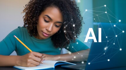 Student studying with artificial intelligence learning and education concept