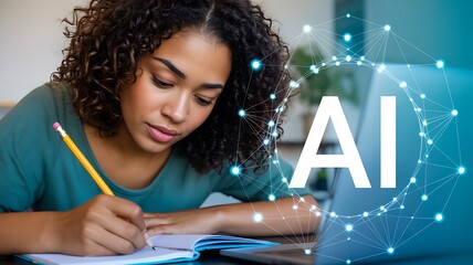 Student studying with artificial intelligence learning and education concept
