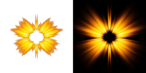 A vibrant digital illustration of two radiant yellow starbursts against a dark background