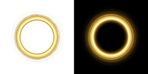 A stunning visual representation of two glowing yellow rings set against a dark background