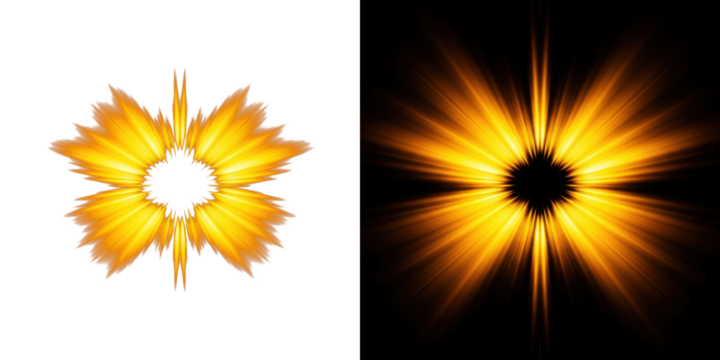 A vibrant digital illustration of two radiant yellow starbursts against a dark background - Powered by Adobe