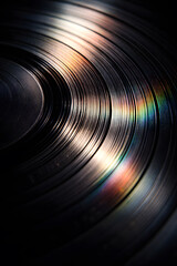 Vinyl record with light reflections and rainbow prism