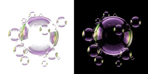 A mesmerizing image of purple bubbles floating on a black background