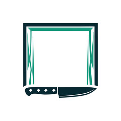 Modern Chef Knife Frame with Abstract Leaves Vector Graphic