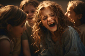 crying girl school team bullying addiction stress