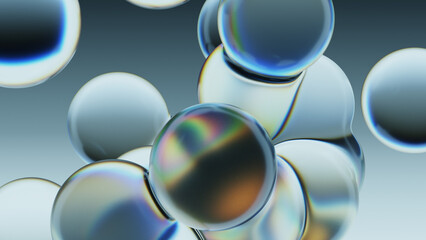 Abstract Iridescent Spheres Composition with Glossy Holographic Surfaces and Soft Gradient Lighting for Modern Digital Art and Creative Backgrounds
