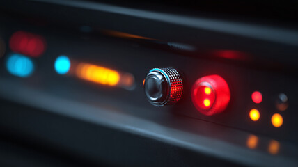 Electronic indicator lights, LED status lights on the device, modern technology interface.