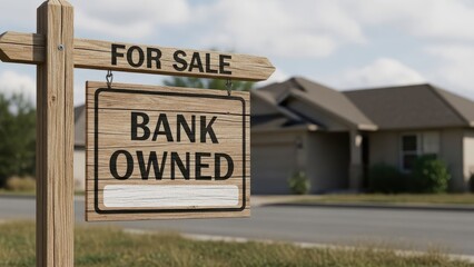Bank Owned For Sale Sign in Front of a House.