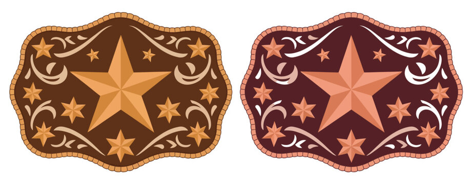 Western Cowboy Sheriff Star Badge Vector with Stylized Five-Point Star and Floral Frame