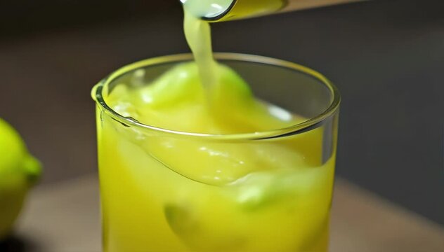 Close up of triple sec  vodka  and lime juice mixing in a shaker. 