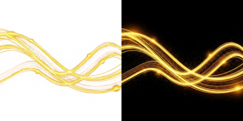 A vibrant golden light trail swirling in a dynamic pattern against a dark background