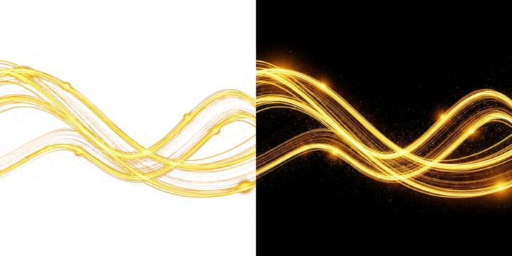 A vibrant golden light trail swirling in a dynamic pattern against a dark background - Powered by Adobe