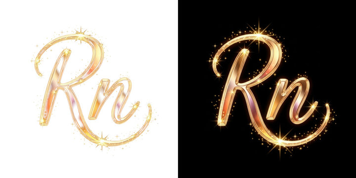 A luxurious gold lettering design featuring the letters Rn on a black background