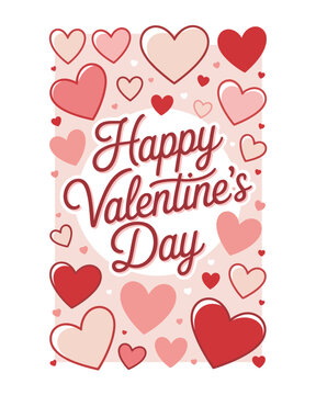 Happy Valentines Day Card with Red and Pink Hearts