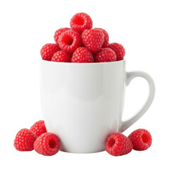 Fresh raspberries in a white mug isolated on transparent background