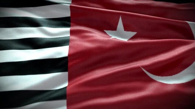 Waving Flag of Aceh Province Indonesia with Crescent and Star Symbol 3D Animation