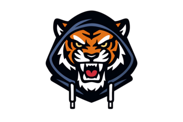 Tiger Head Hooded Mascot Cartoon.
