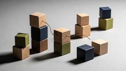 Obraz premium Colorful Wooden Blocks Stacked and Connected in Playful Arrangement