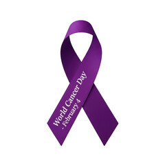 Purple ribbon for world cancer day on february 4th isolated on transparent background