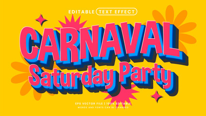 Carnaval saturday party editable text effect retro 90s template